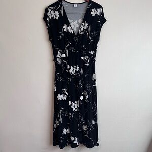 Old Navy Black and White Floral Stretch Jersey Faux Wrap Dress 1X